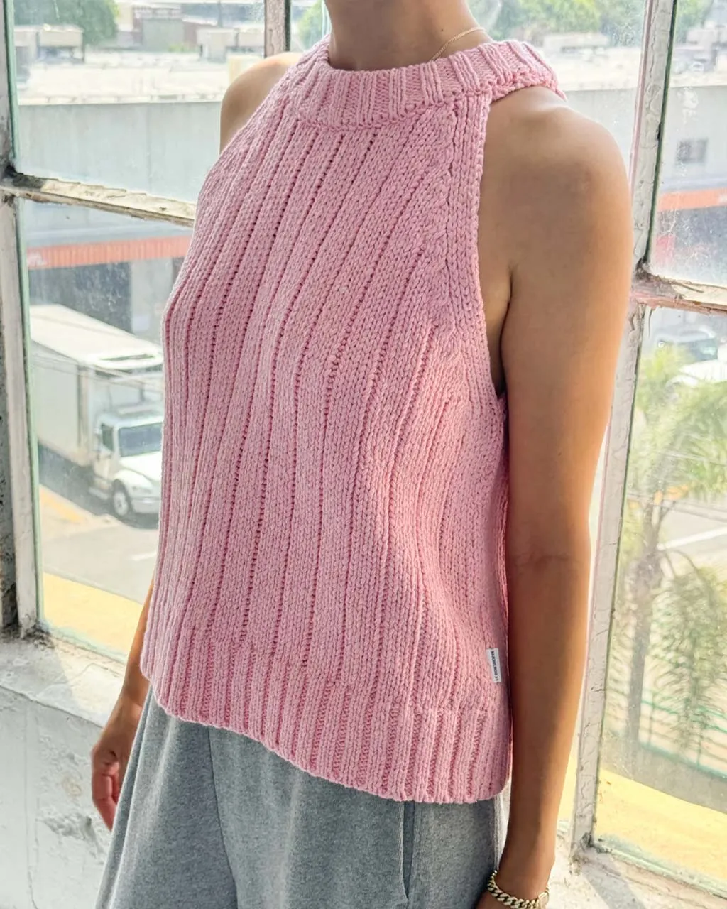 Claire Cotton Sweater Tank - Pink