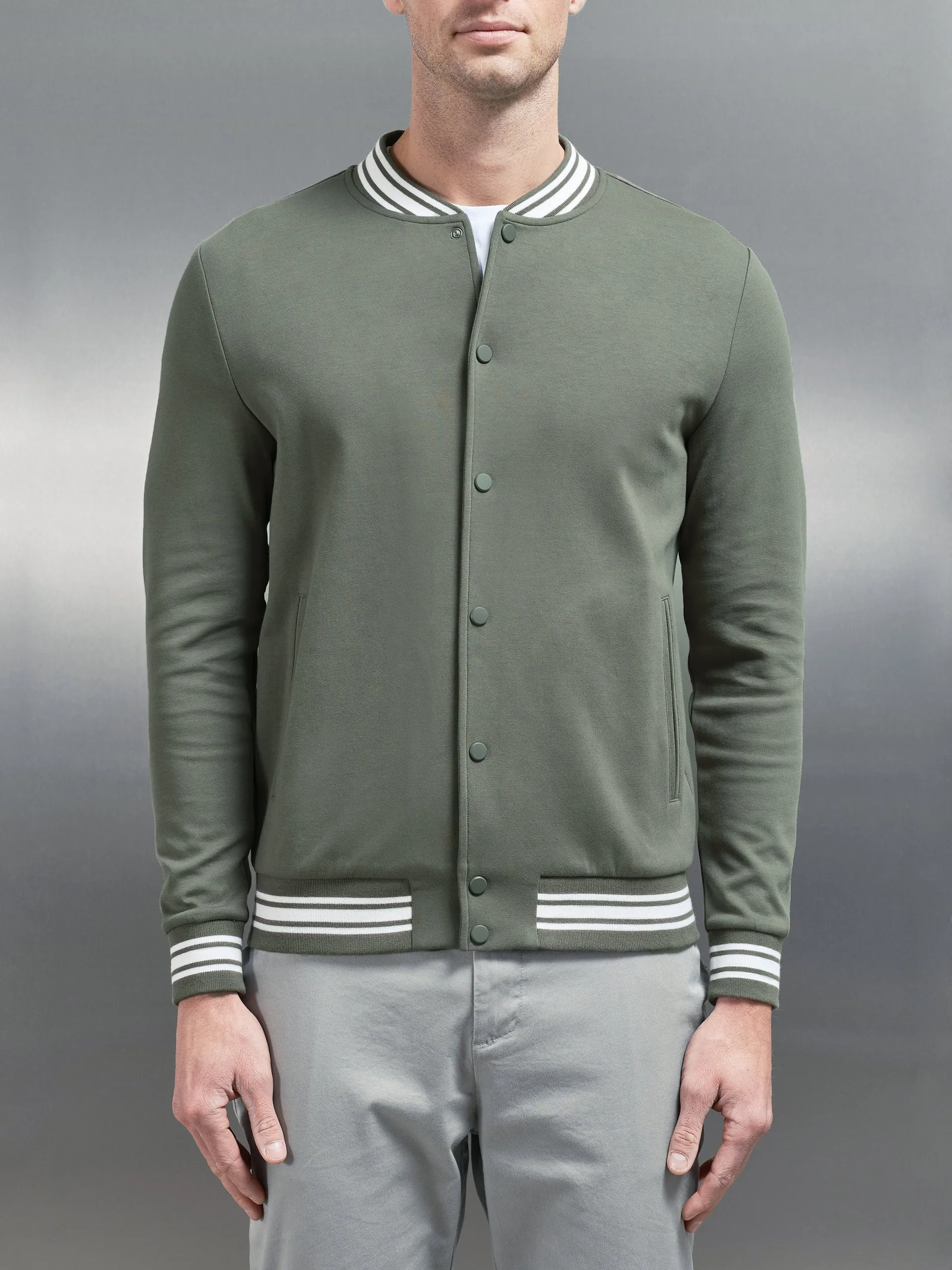 Cotton Jersey Varsity Jacket in Sage