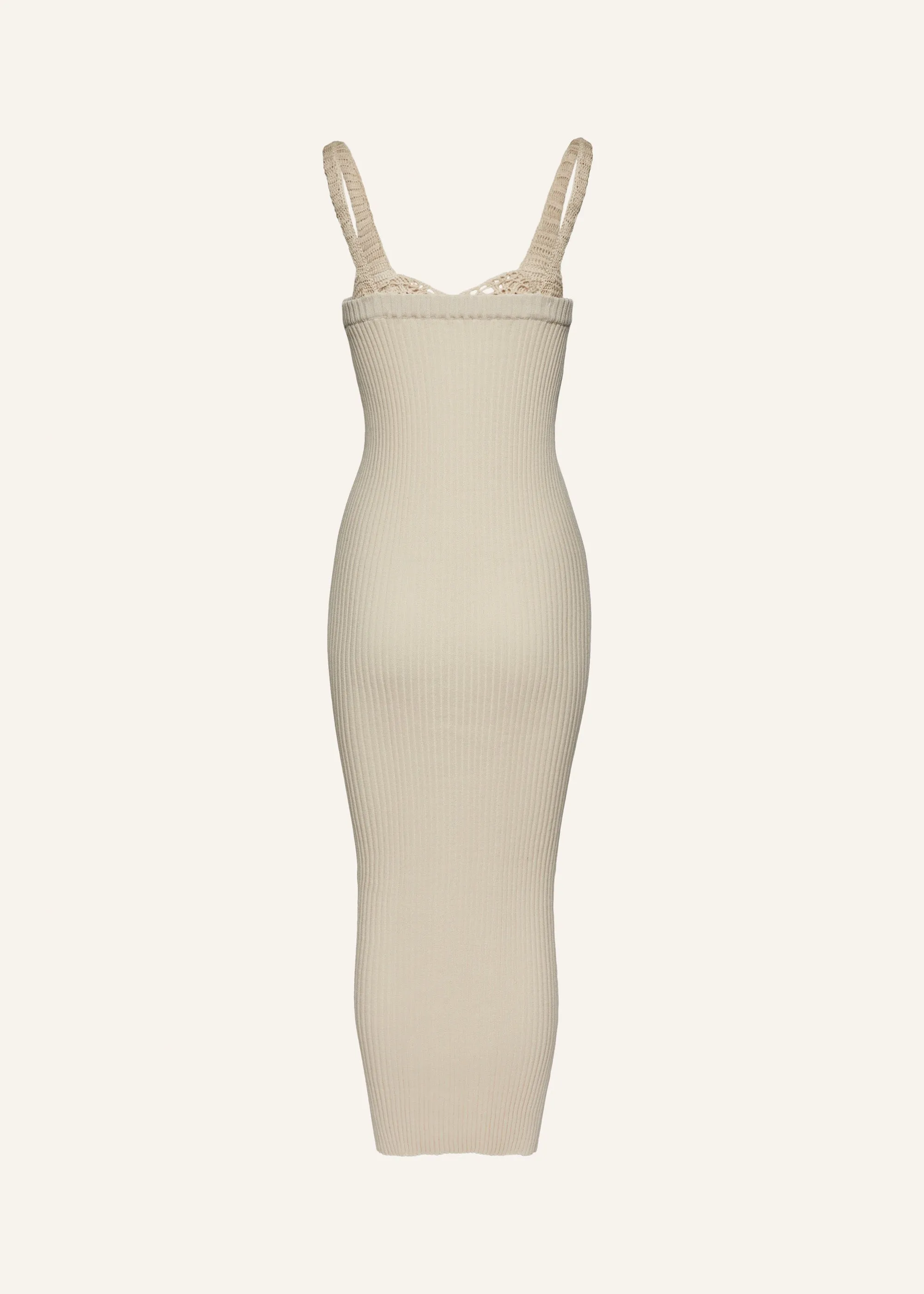 Crochet bra ribbed knit dress in cream