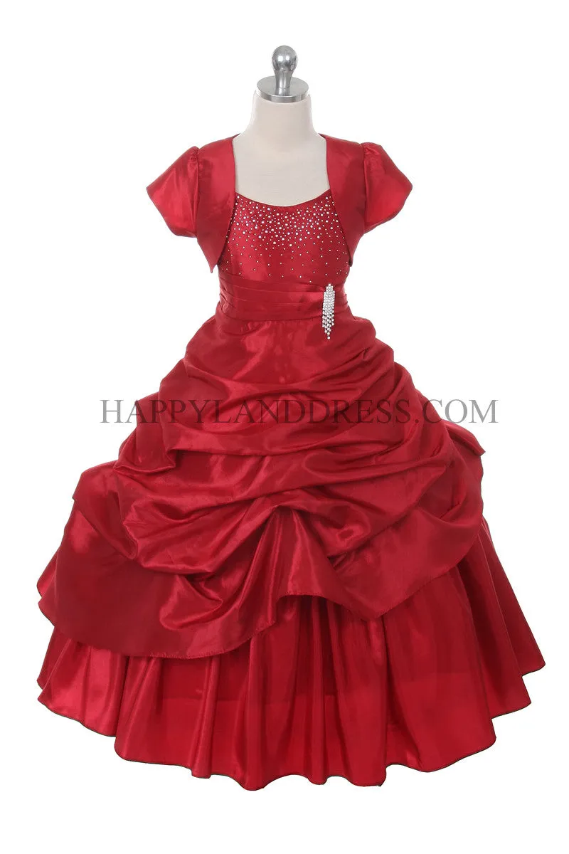 D0308 Taffeta Dress with Brooch & Rhinestones (6 Diff. Colors)