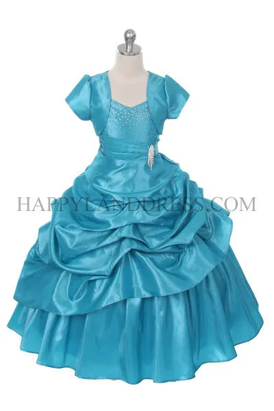 D0308 Taffeta Dress with Brooch & Rhinestones (6 Diff. Colors)