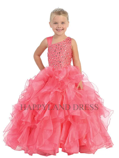 D7005 Rhinestone Organza Ruffle Pageant Dress (3 Diff. Colors)