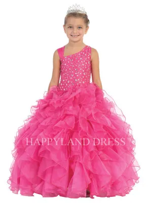 D7005 Rhinestone Organza Ruffle Pageant Dress (3 Diff. Colors)