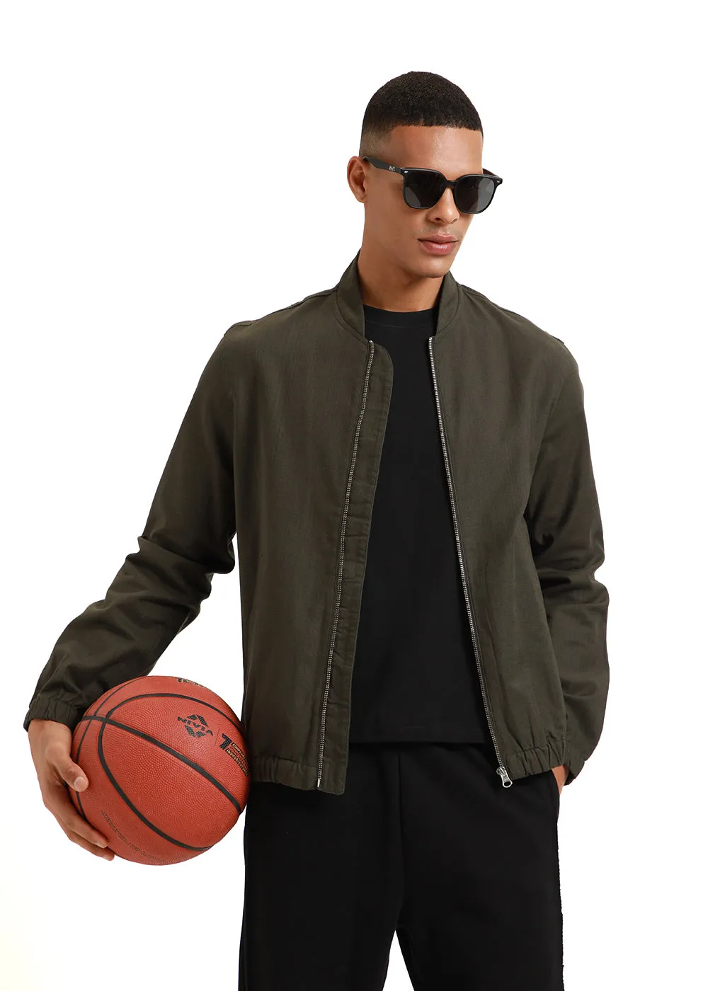 Deep Olive Green Bomber Linen Jacket