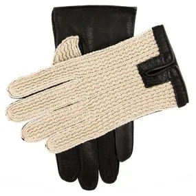 DENTS Lancaster Crochet Back Leather Driving Gloves - Mens - Neutral & Black