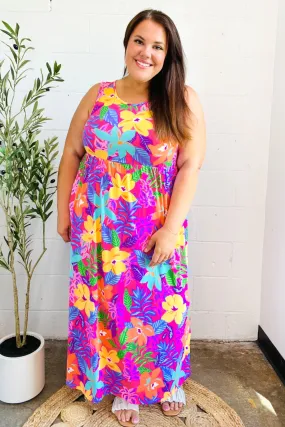 Diva Dreams Multicolor Tropical Floral Fit & Flare Maxi Dress