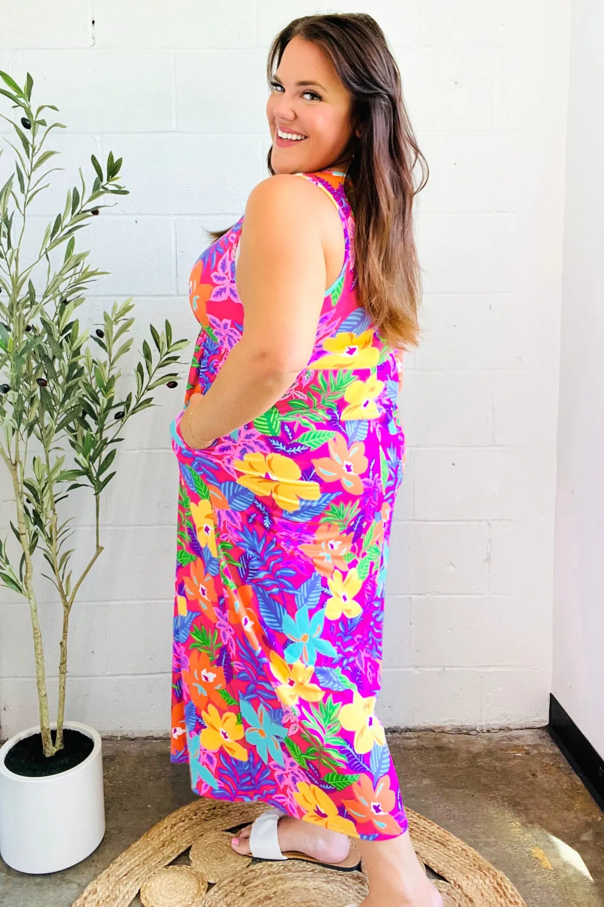 Diva Dreams Multicolor Tropical Floral Fit & Flare Maxi Dress