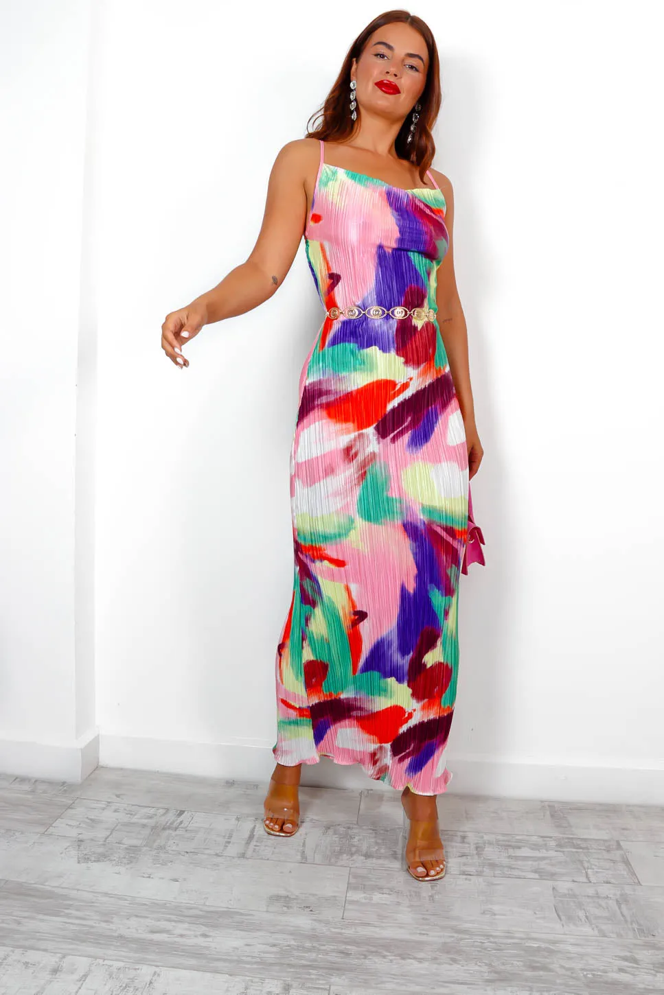 Do As I Plisse - Multi Abstract Plisse Cowl Maxi Dress