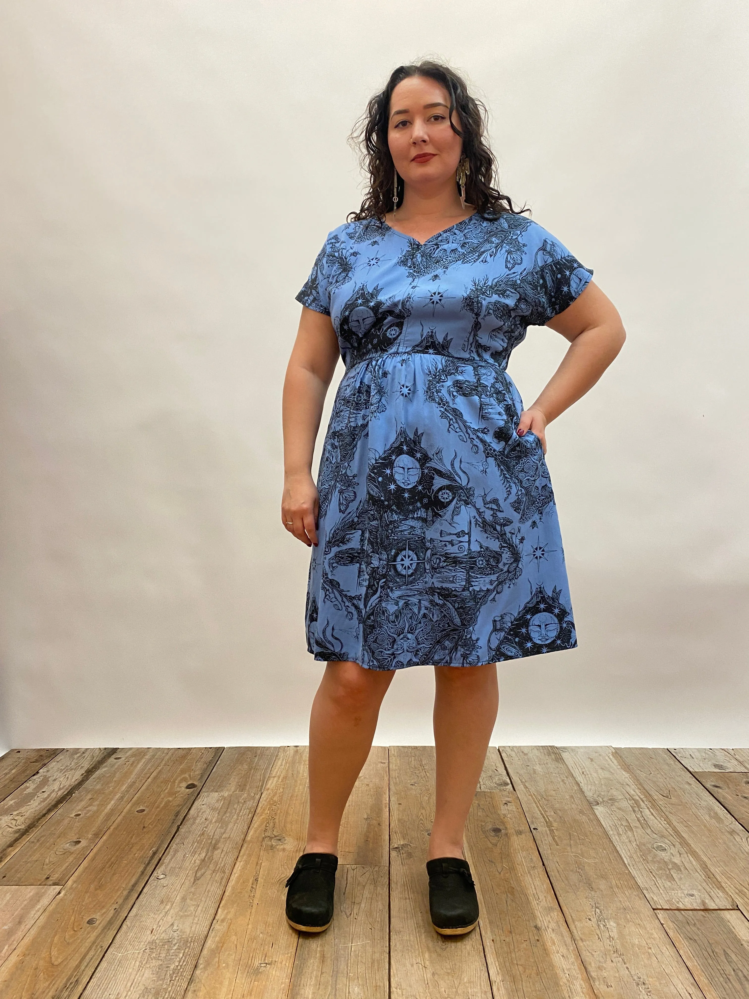 Dolman Dress in Earth Worship in Ocean Blue