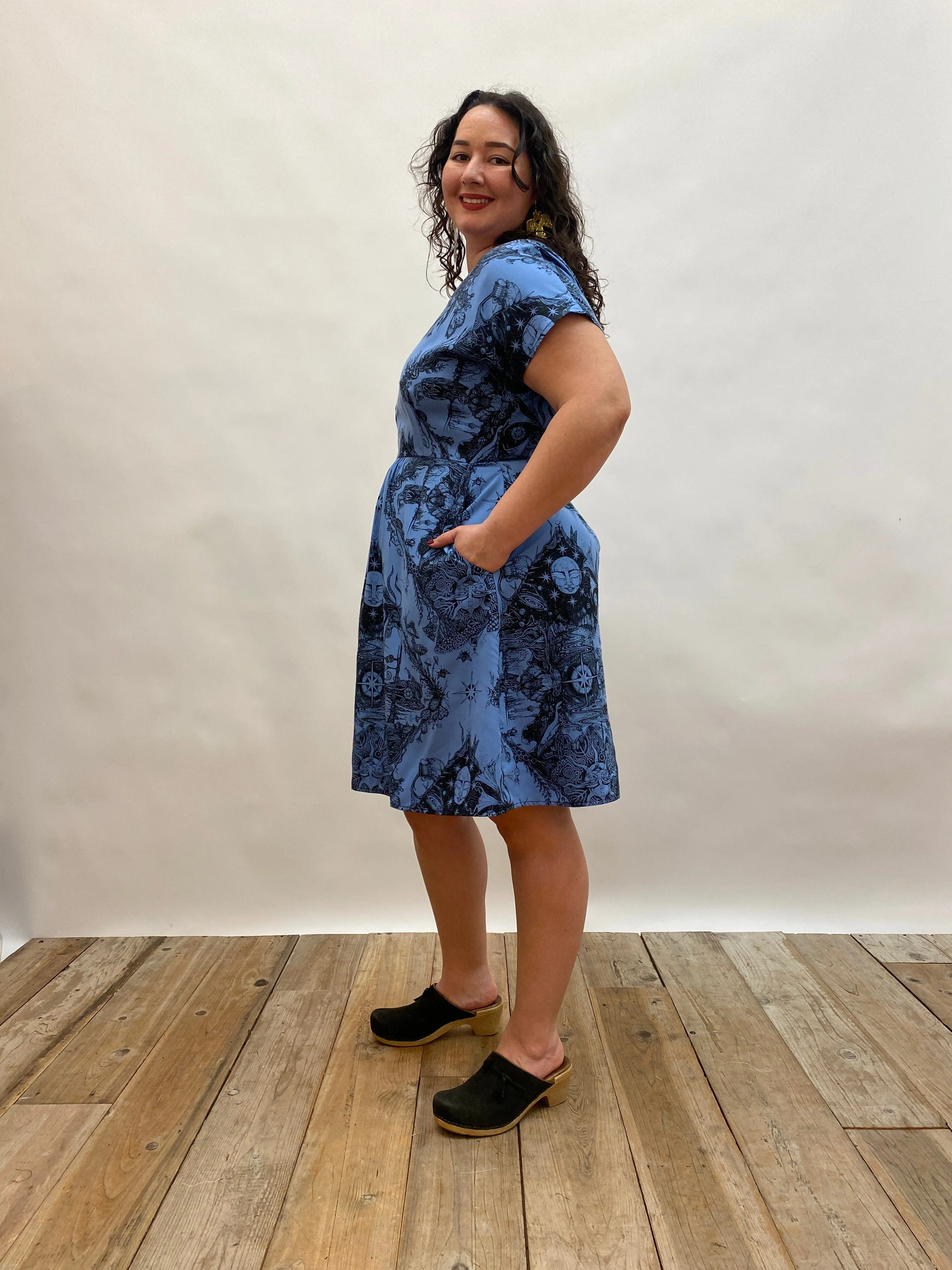 Dolman Dress in Earth Worship in Ocean Blue