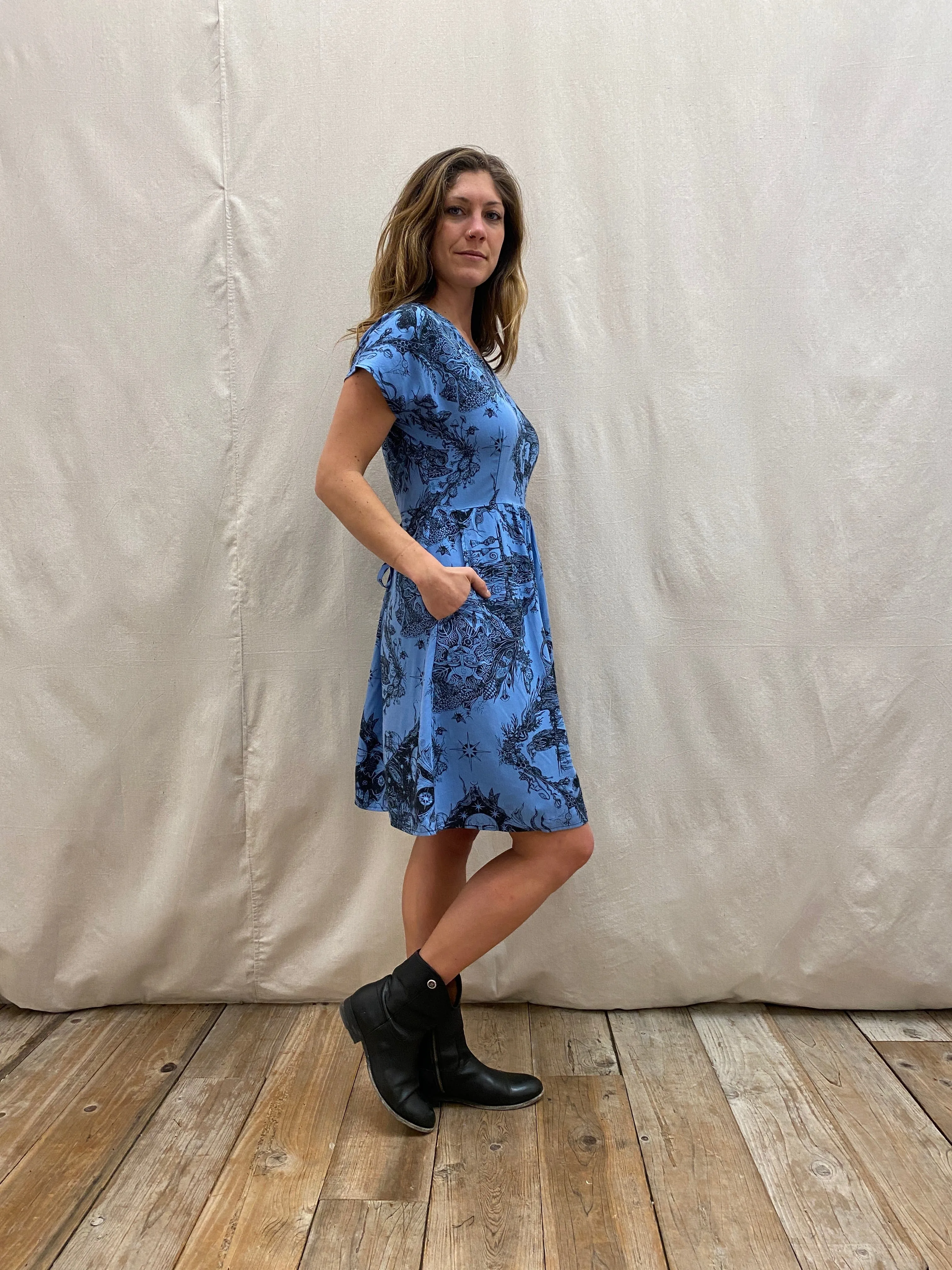 Dolman Dress in Earth Worship in Ocean Blue