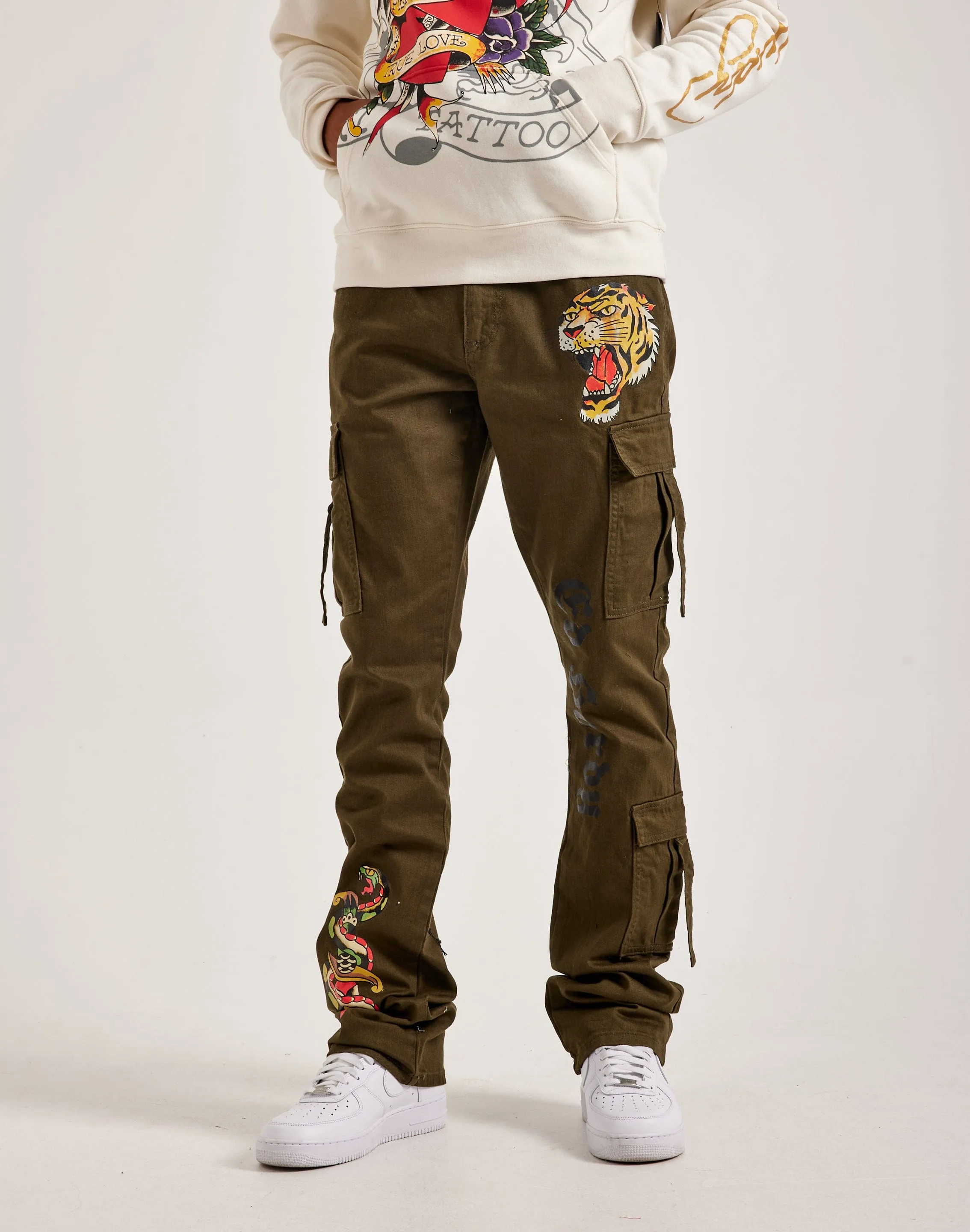 Ed Hardy Tiger Snake Stacked Cargo Pants