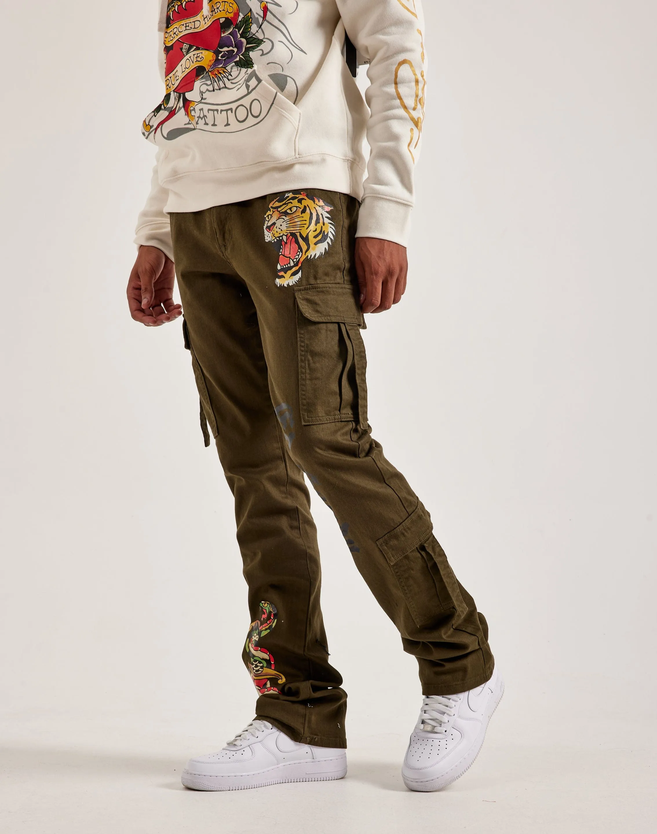 Ed Hardy Tiger Snake Stacked Cargo Pants