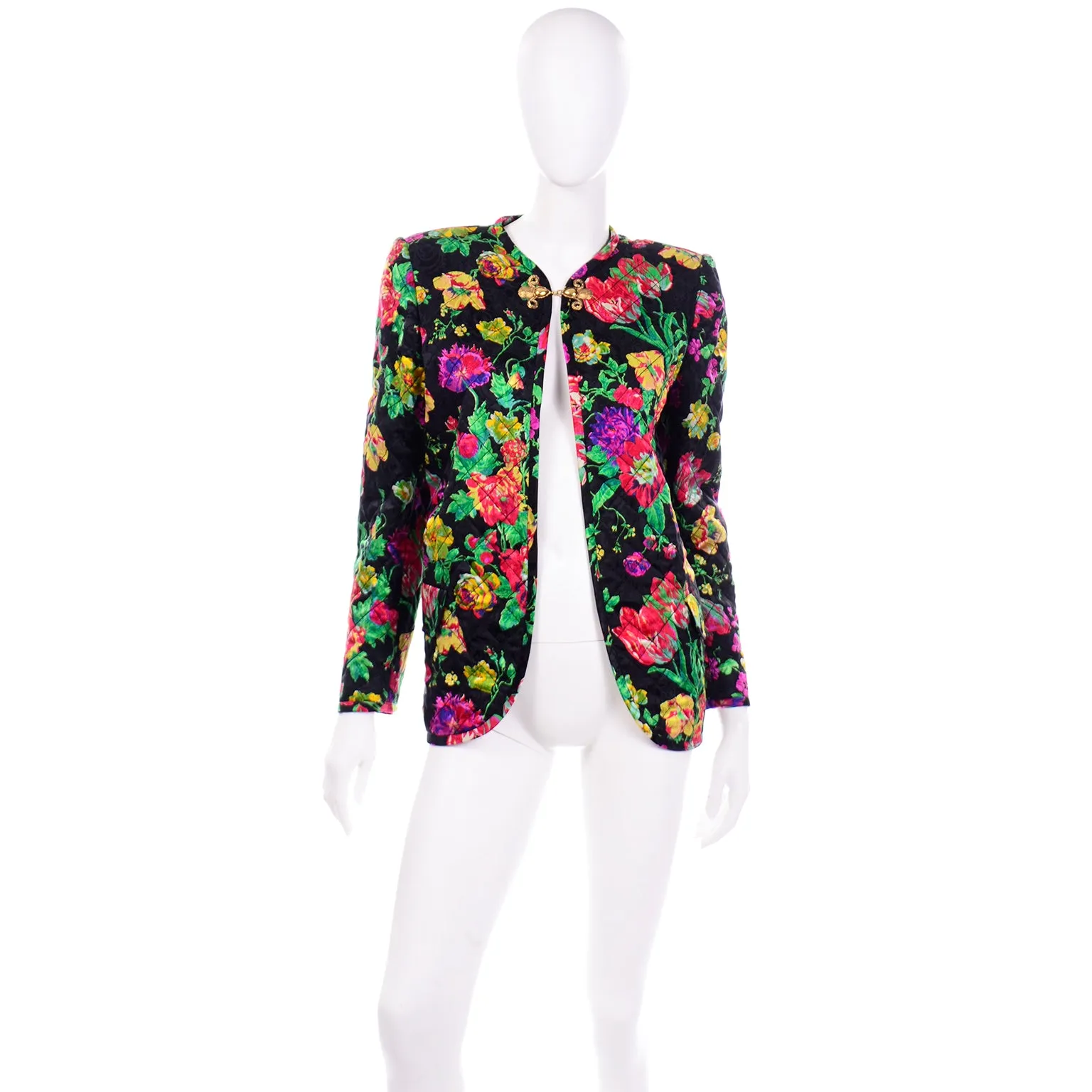 Emanuel Ungaro Deadstock Vintage Quilted Floral Silk Jacket