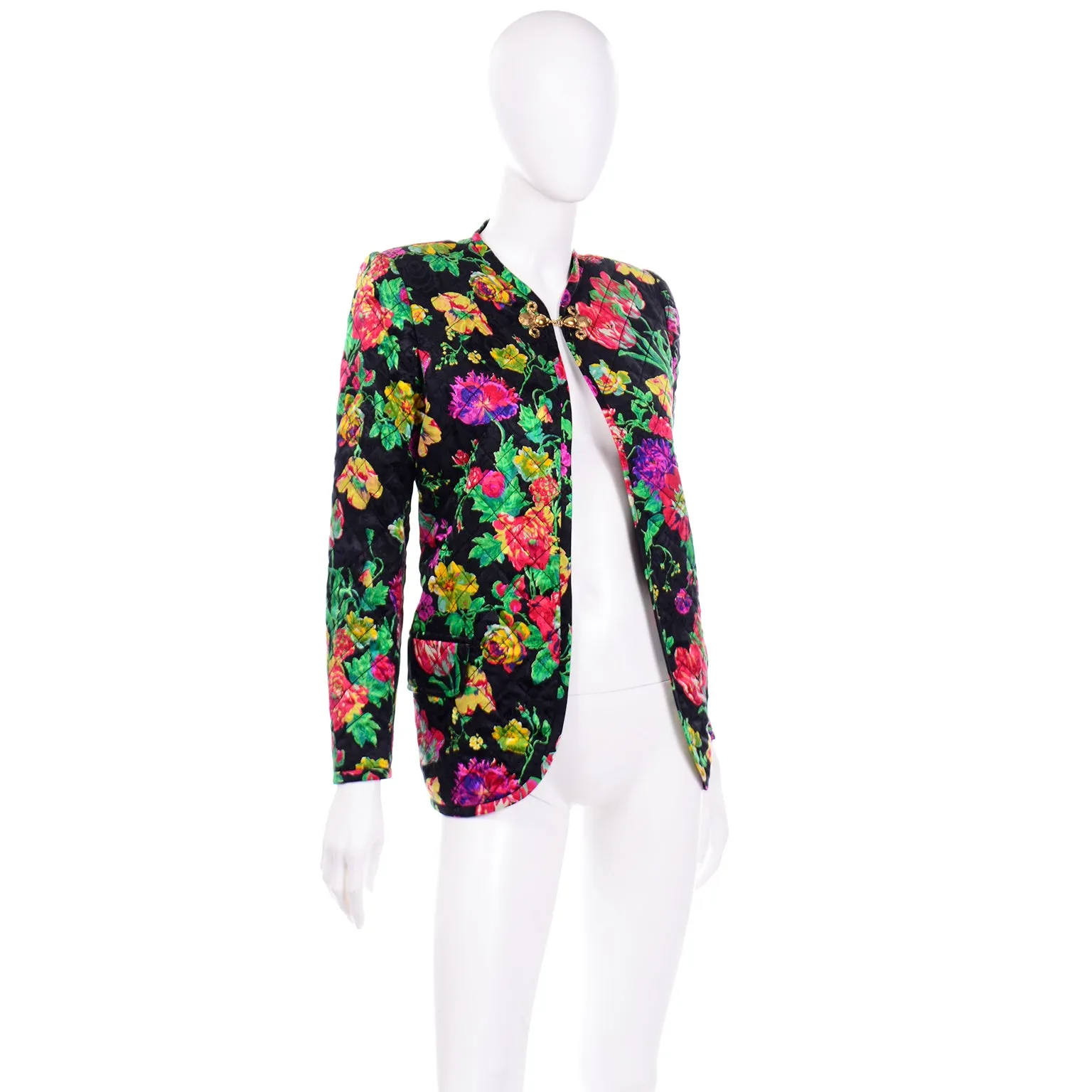 Emanuel Ungaro Deadstock Vintage Quilted Floral Silk Jacket