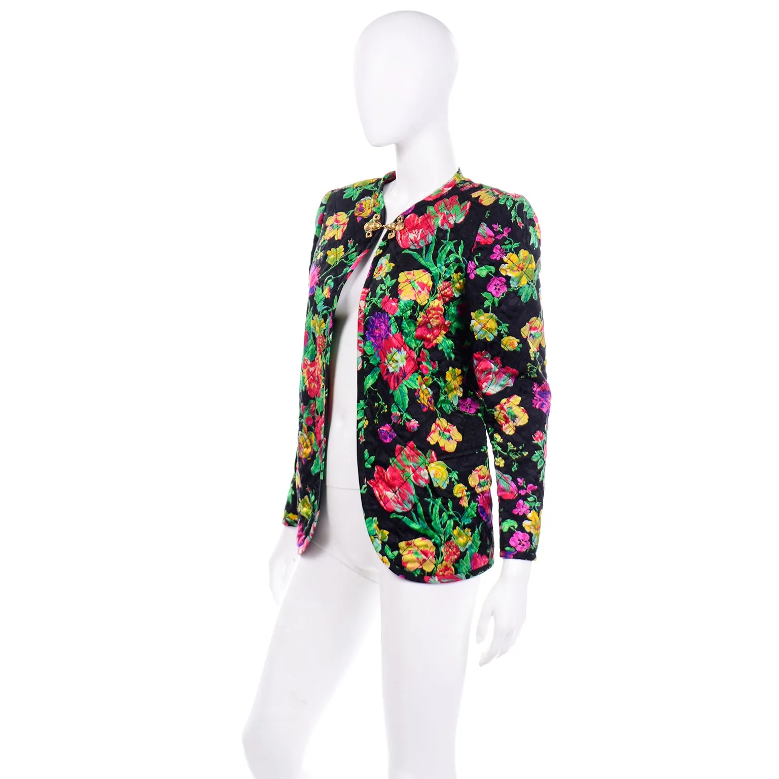 Emanuel Ungaro Deadstock Vintage Quilted Floral Silk Jacket