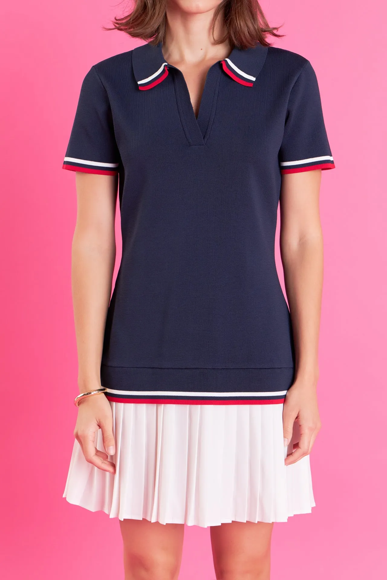 English Factory - Polo Short Sleeve Mix Media Mini Dress