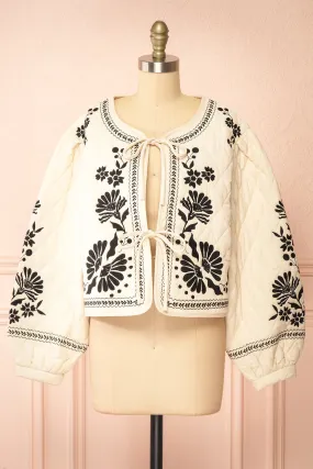 Esmeray | Floral Embroidered Beige Jacket