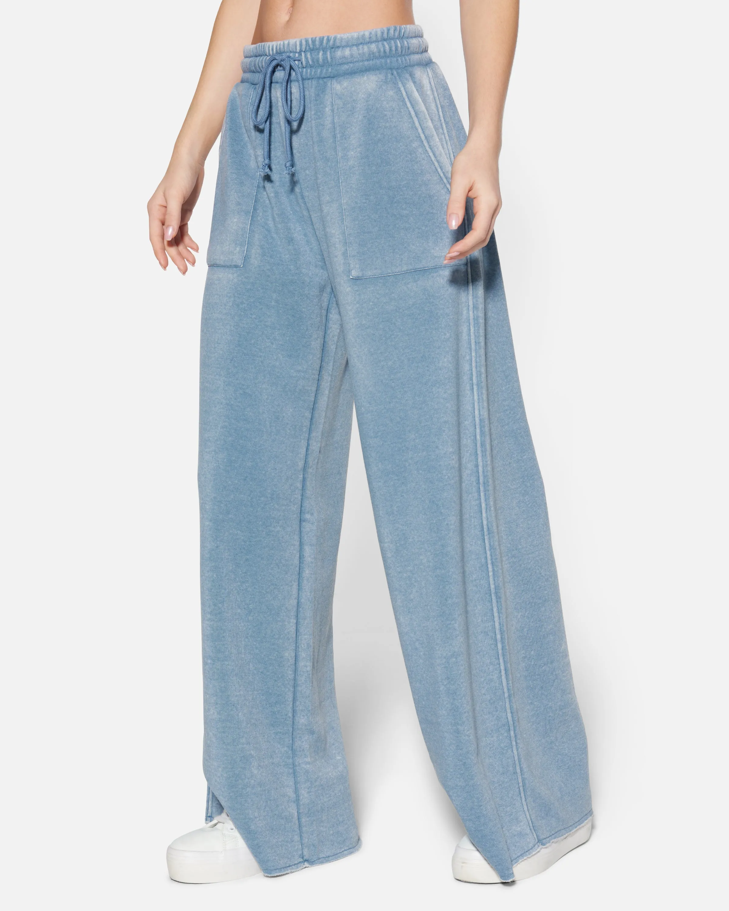 Essential Burnout Fleece Wide Leg Pant With Pockets