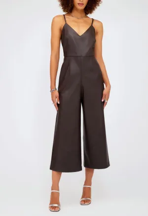 Faux Leather Jumpsuit in Brown