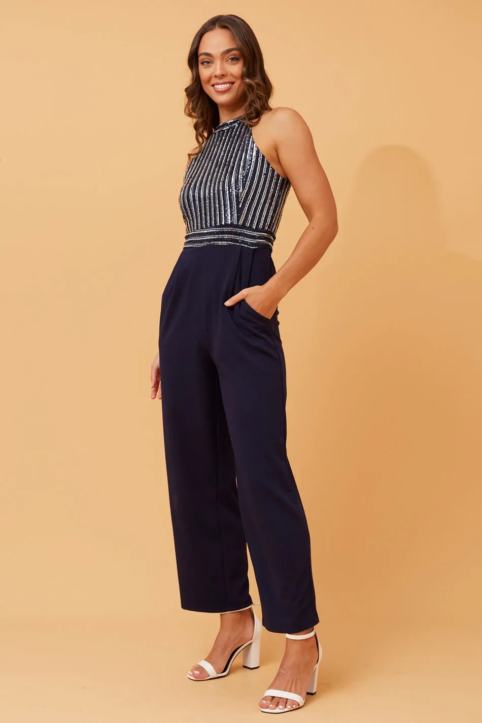 FAYETTE GLITTER HALTERNECK  JUMPSUIT