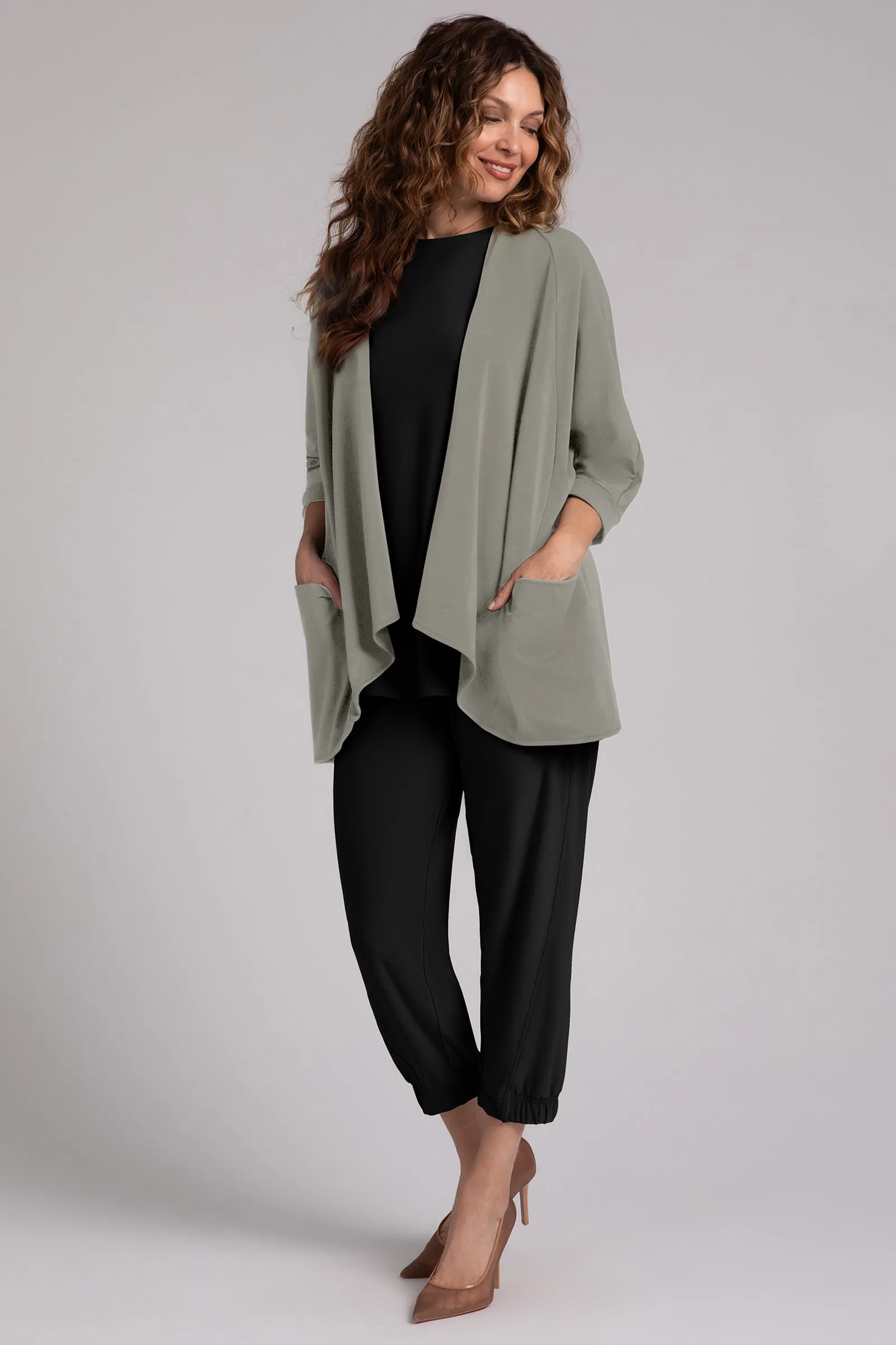 Fleece Back Jersey Matrix Cardigan | Taupe