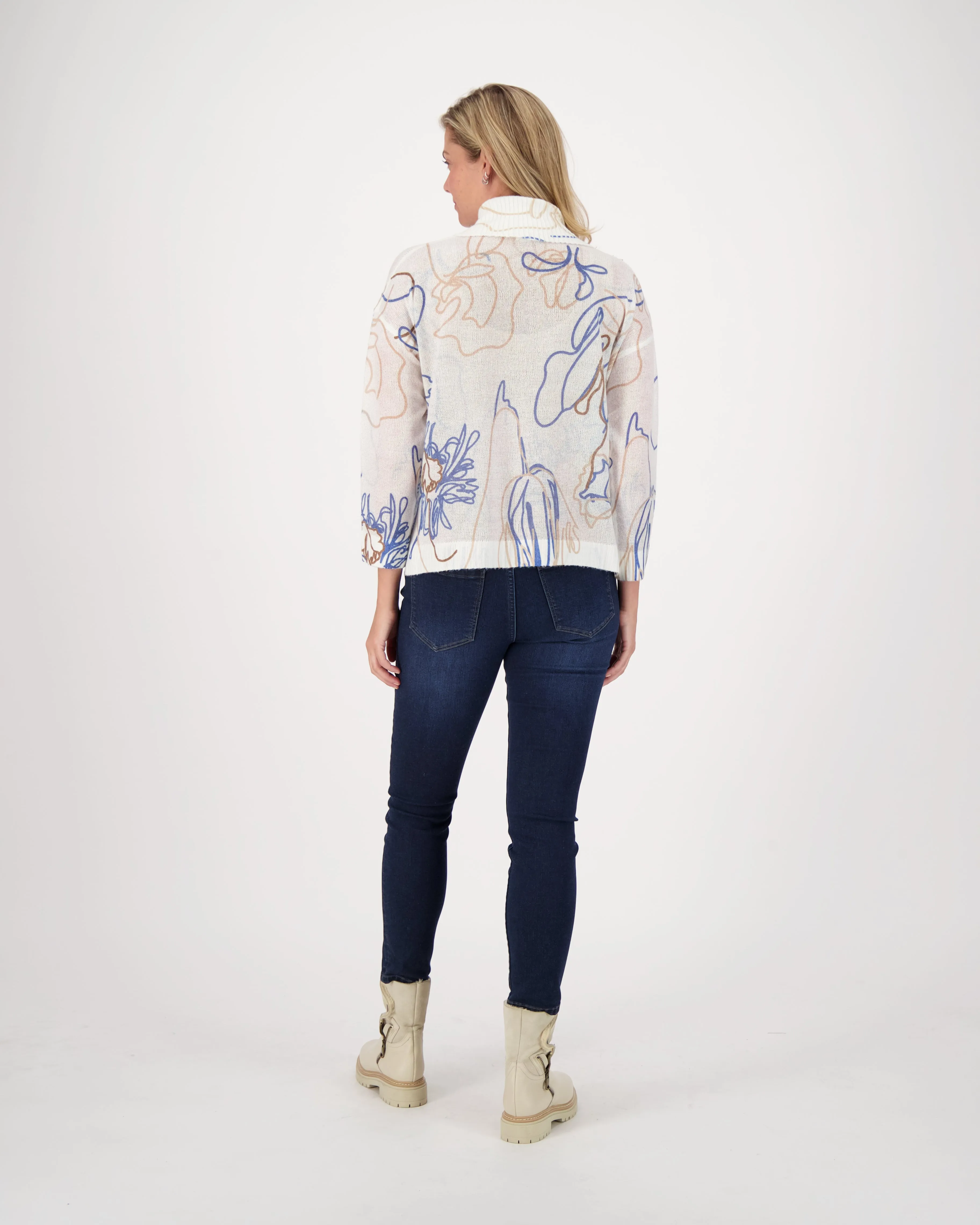 Flora Water Print Collared Sweater