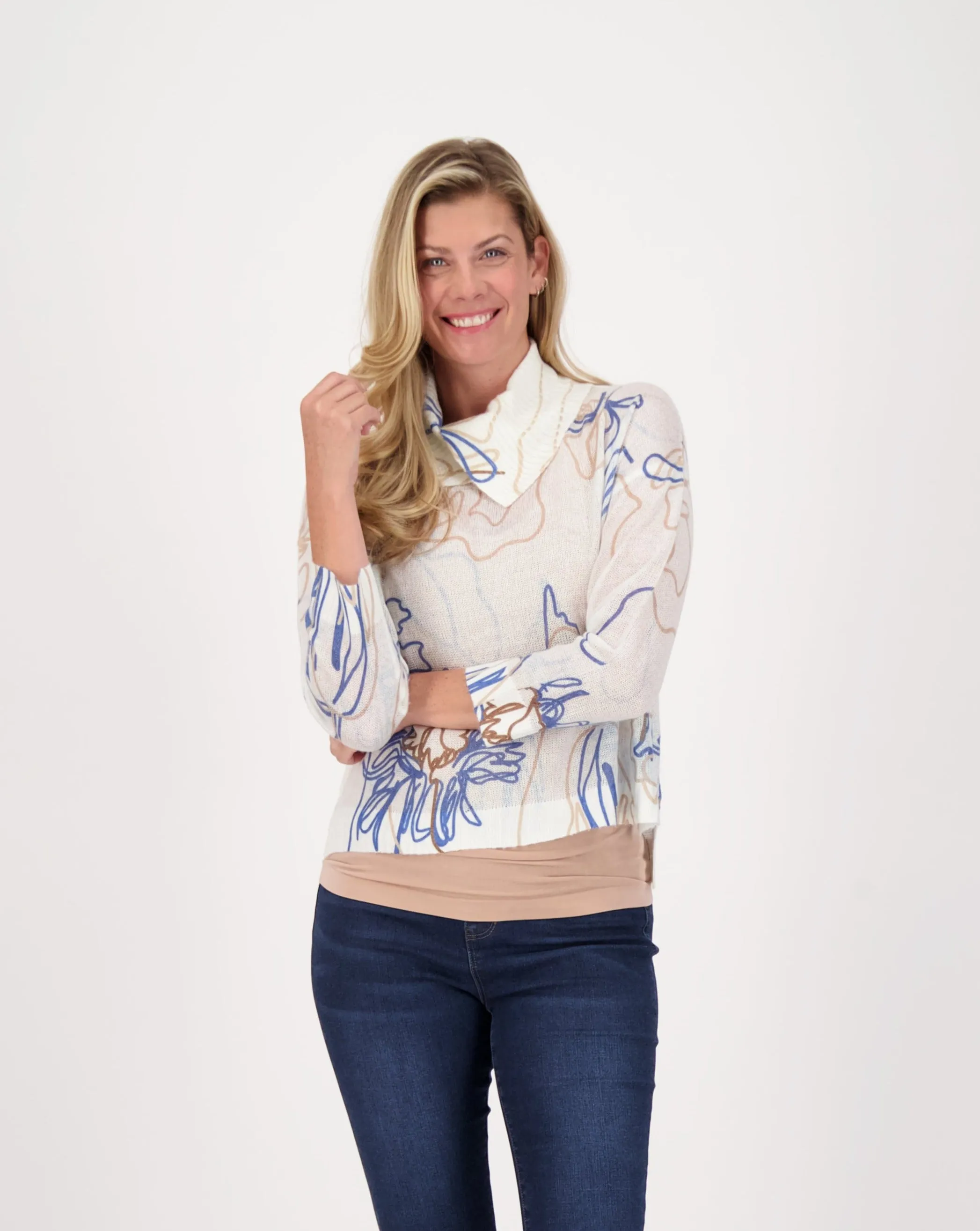 Flora Water Print Collared Sweater