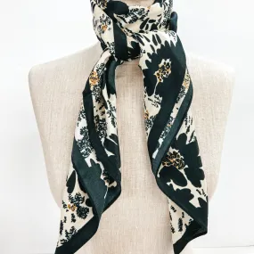 Floral Print Square Scarf in Ivory and Black