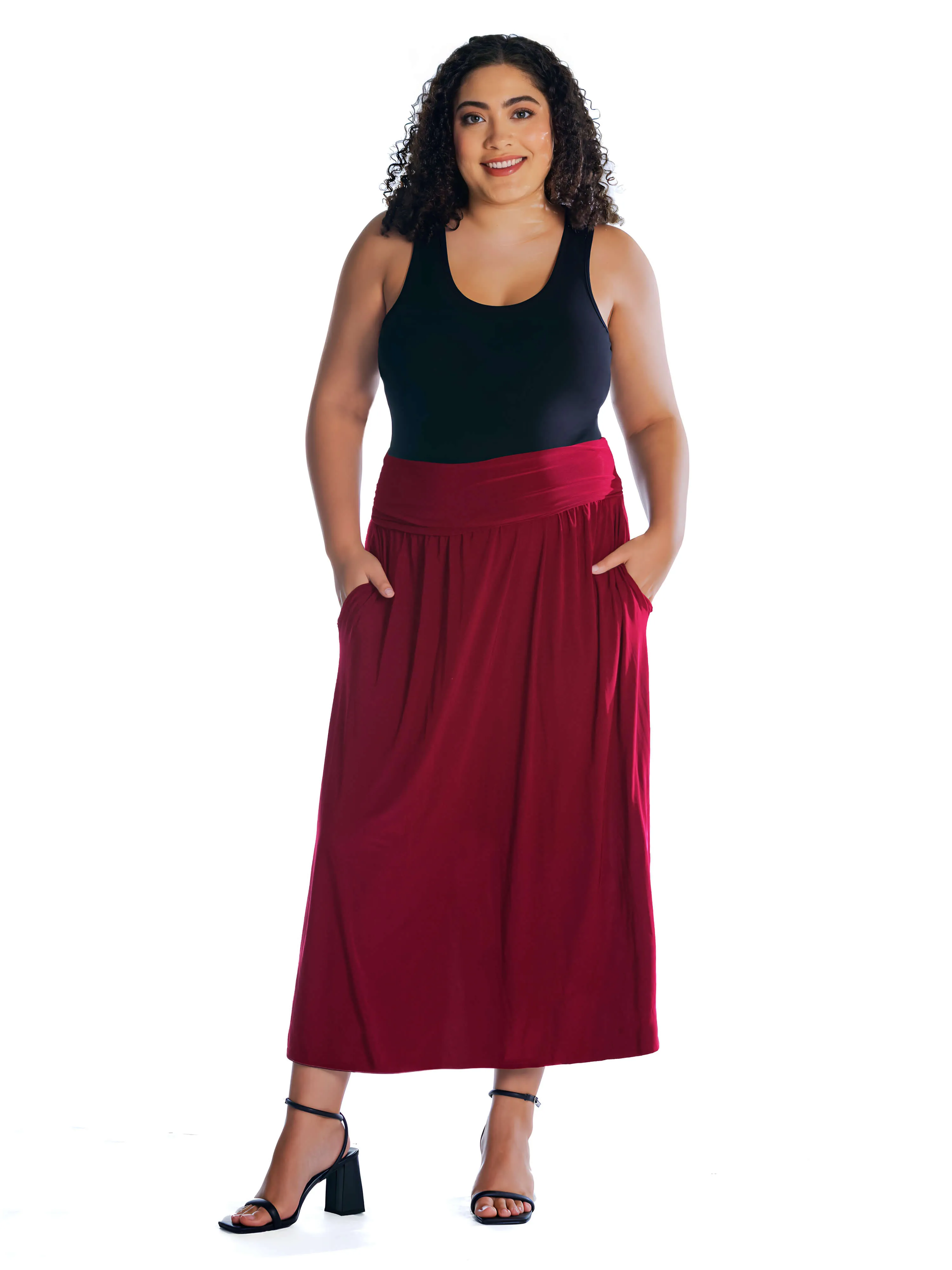 Foldover Plus Size Maxi Skirt With Pockets