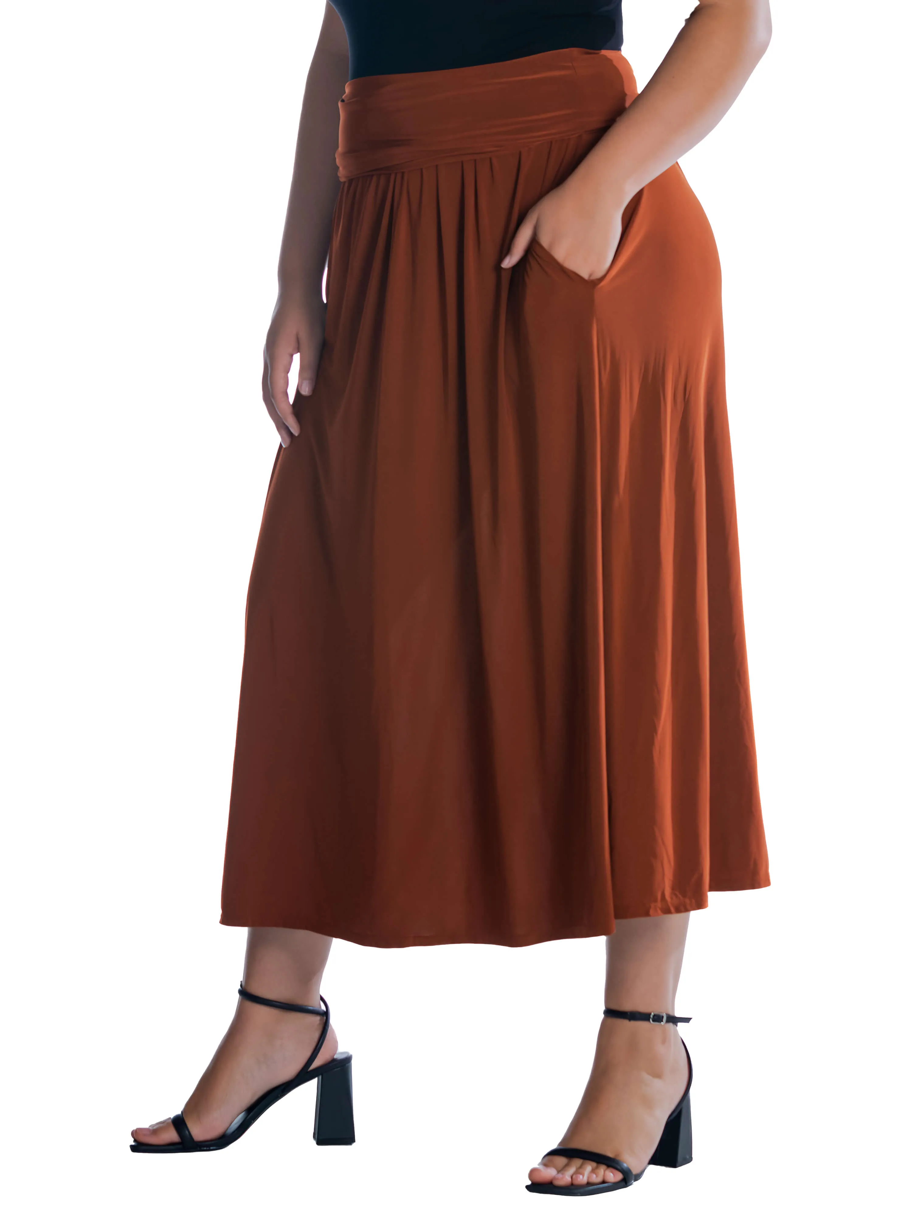 Foldover Plus Size Maxi Skirt With Pockets