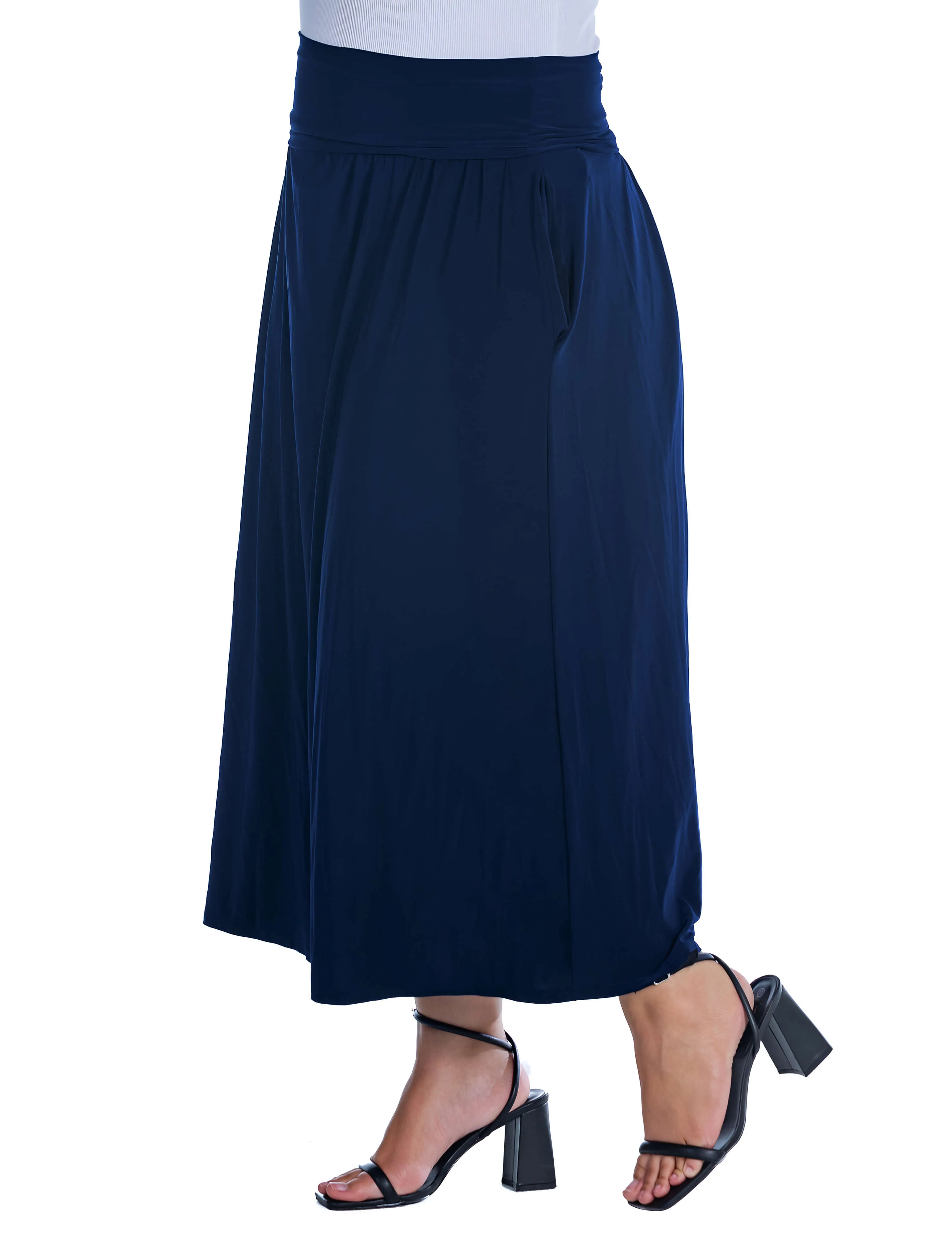 Foldover Plus Size Maxi Skirt With Pockets