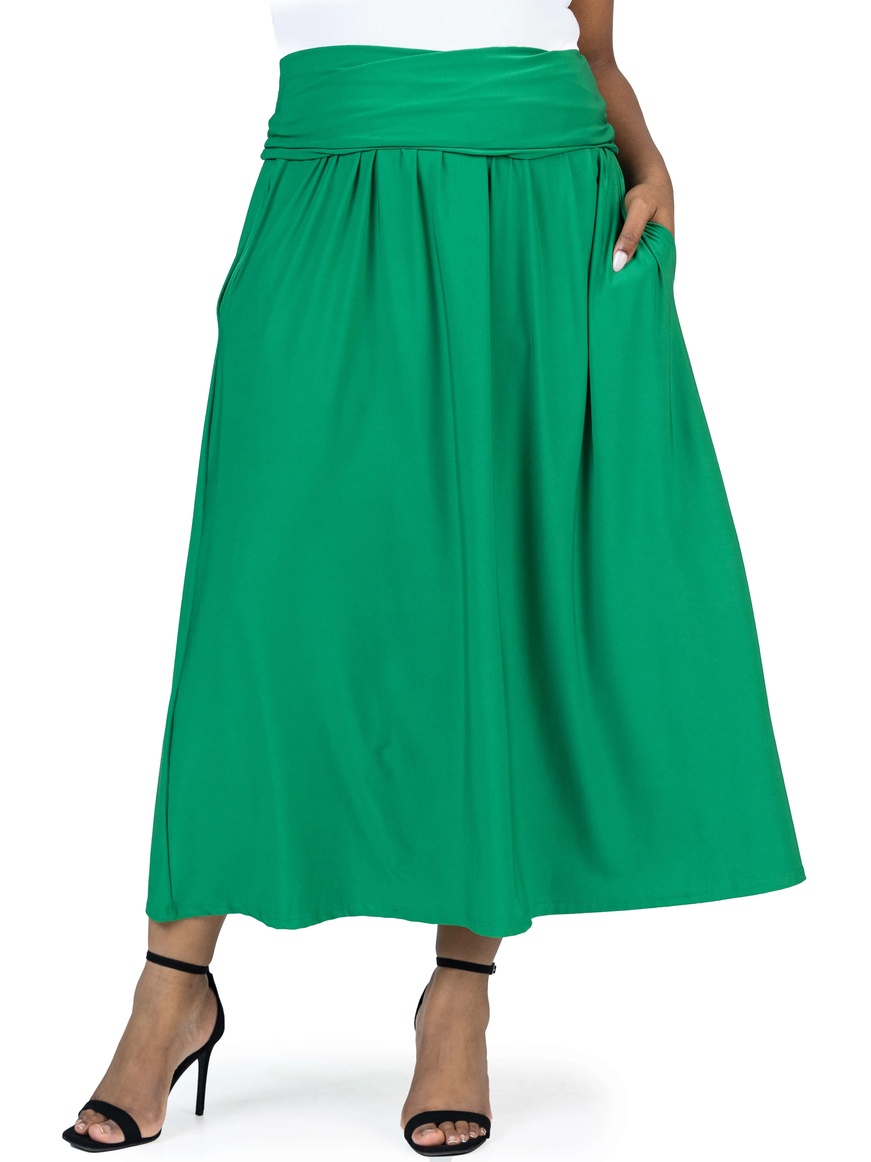 Foldover Plus Size Maxi Skirt With Pockets