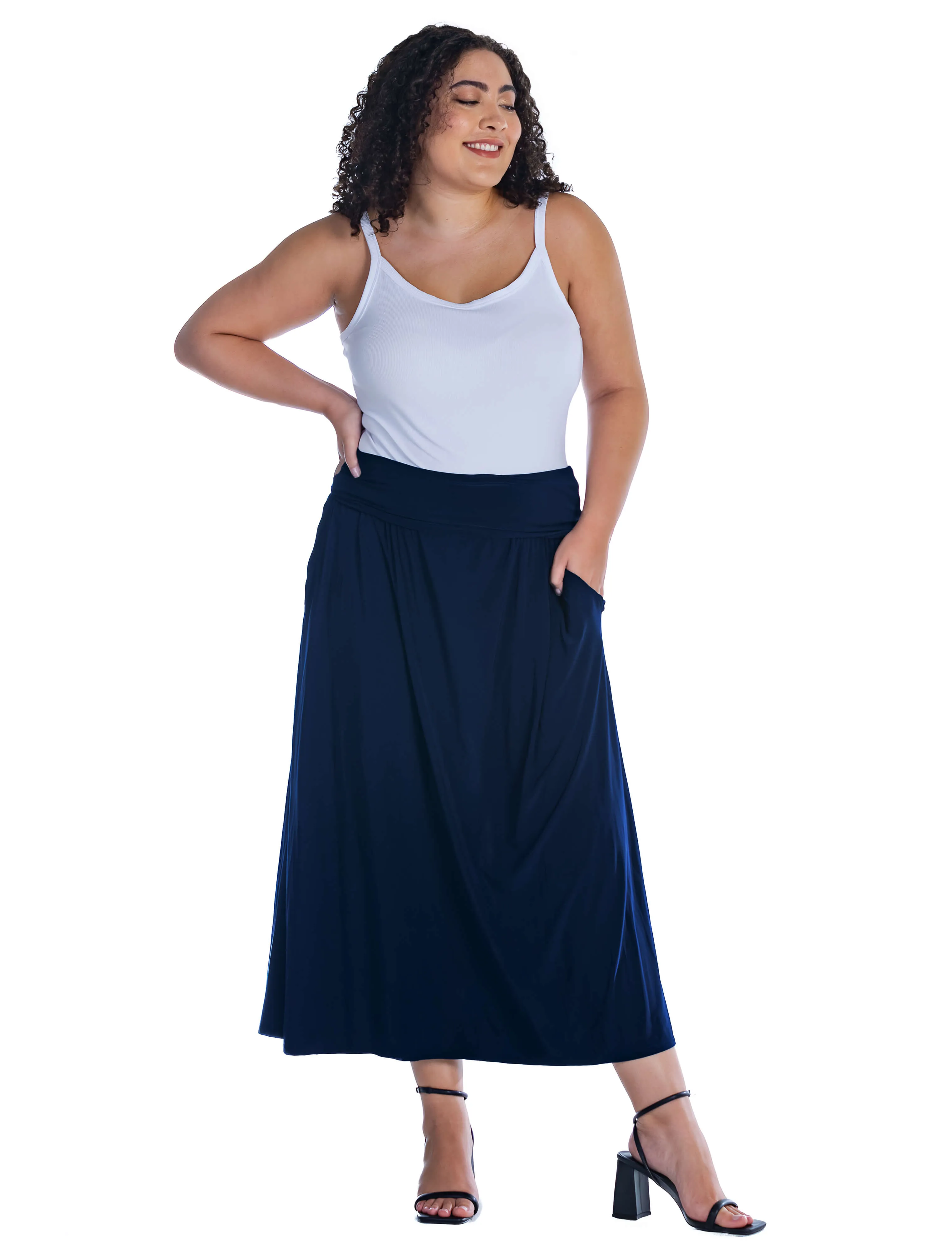 Foldover Plus Size Maxi Skirt With Pockets