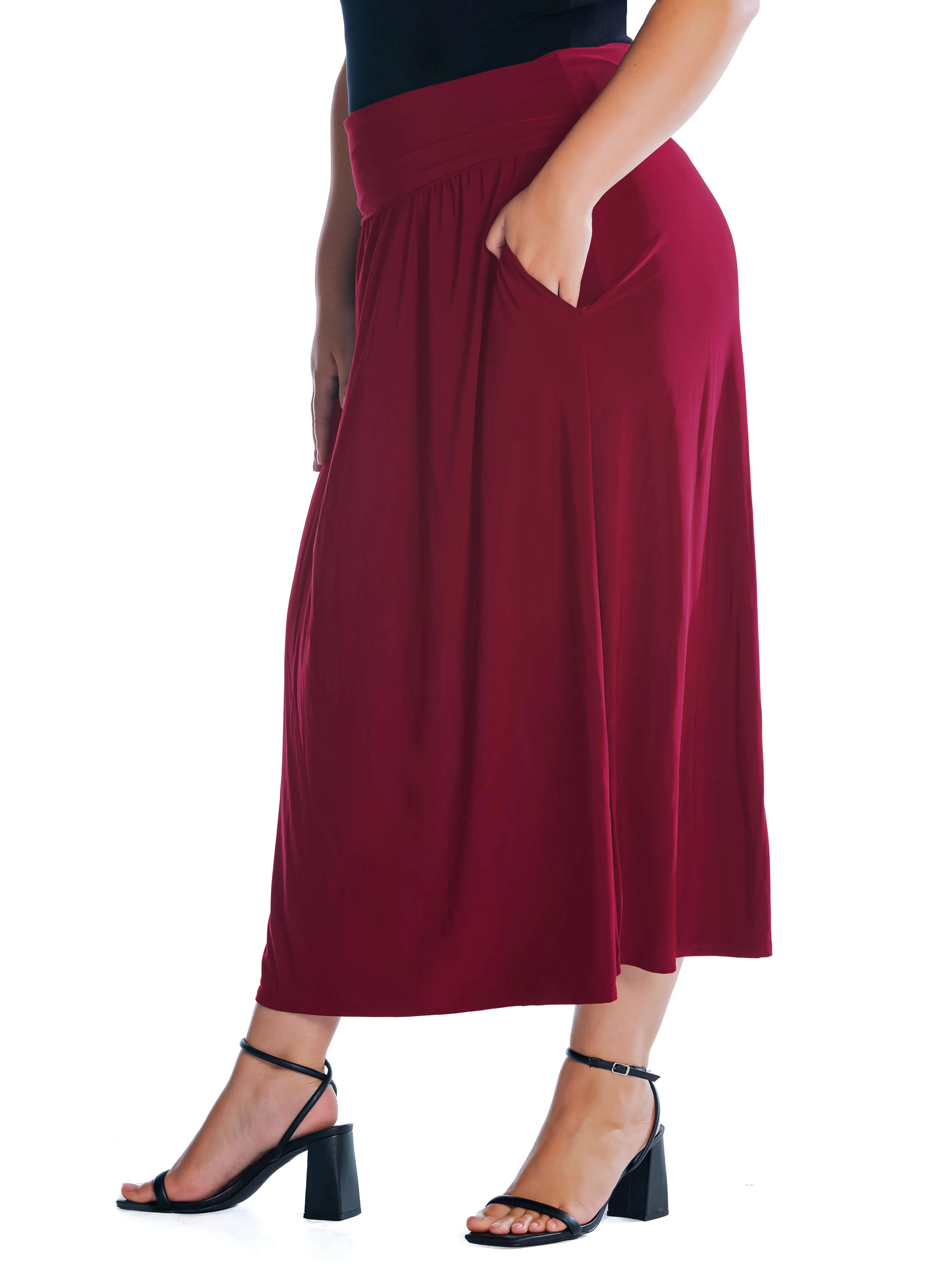 Foldover Plus Size Maxi Skirt With Pockets