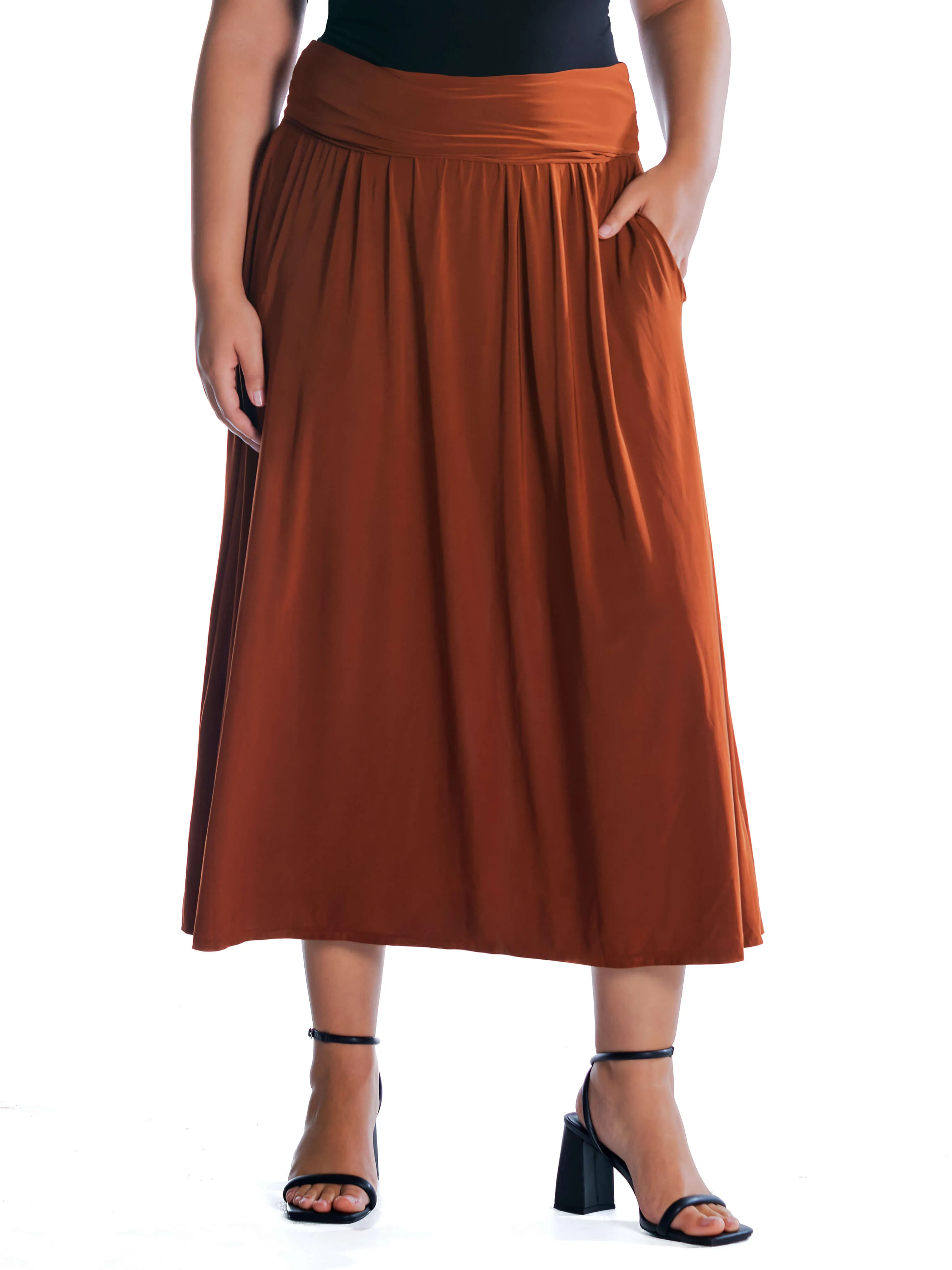 Foldover Plus Size Maxi Skirt With Pockets