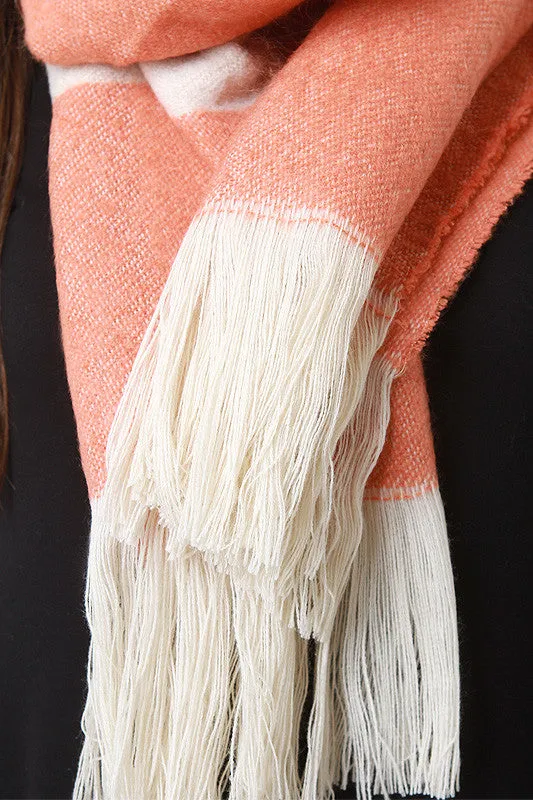 Fringe Hem Colorblock Scarf