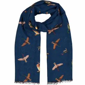 Fringed blue birds pure wool hand made scarf