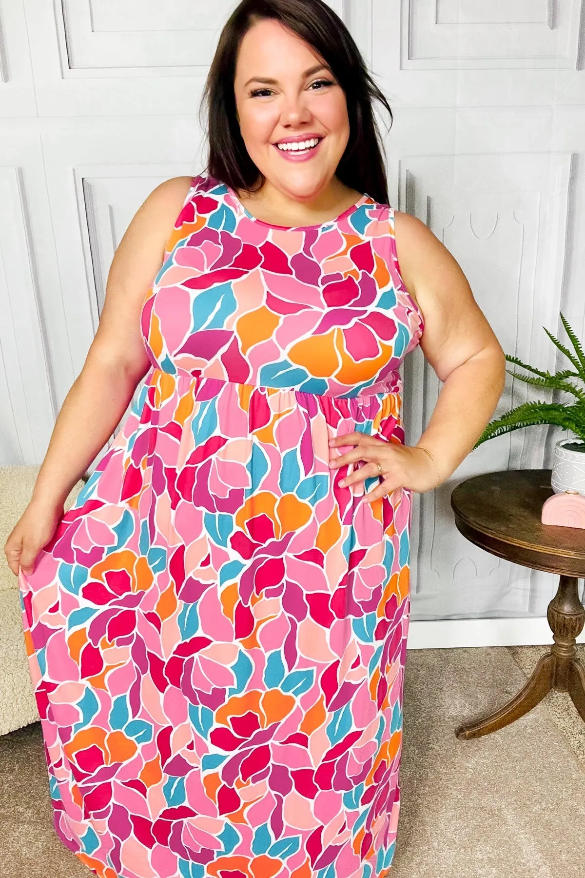 Fuchsia Abstract Floral Fit & Flare Maxi Dress