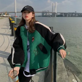 Girlary Vintage Korean Style Women Baseball Jackets Oversized Streetwear Y2k Hip Hop Female Zip Up Bomber Jacket Kpop Green Top