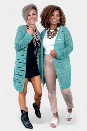 Green Open Knit Cardigan