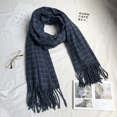 Grid Wool Flat Knit Warm Autumn Winter Scarf