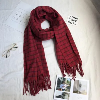 Grid Wool Flat Knit Warm Autumn Winter Scarf