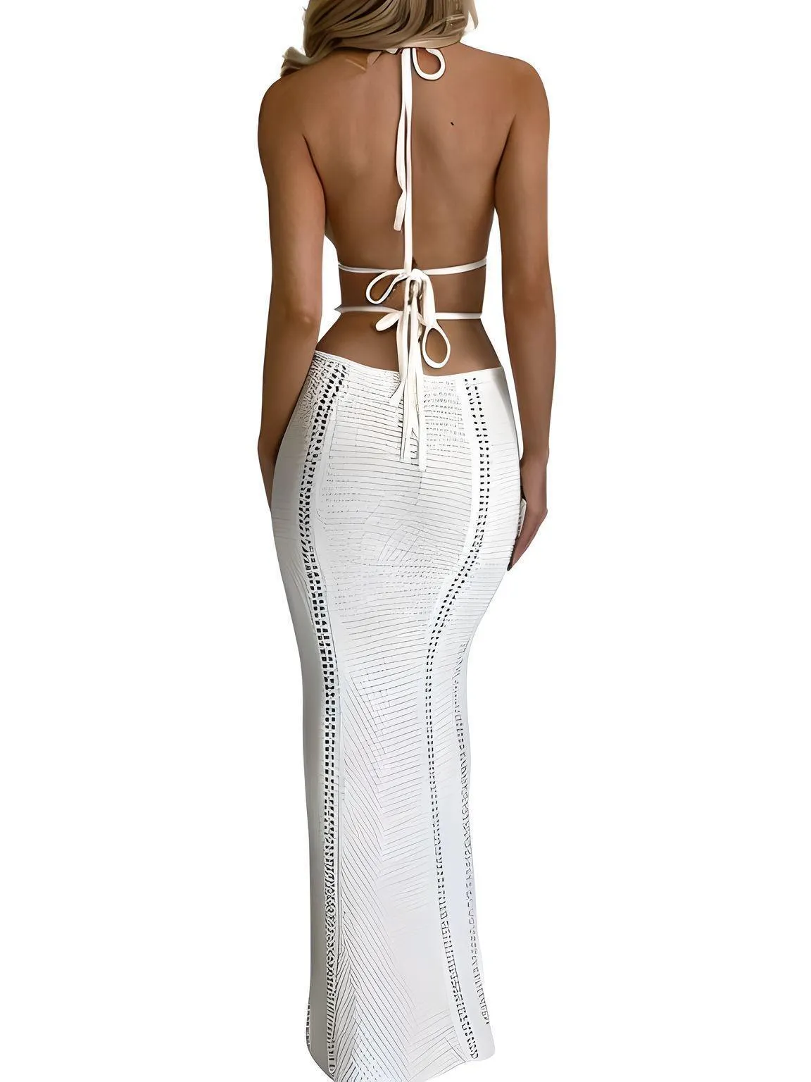 Halter Cut-Out Waist Women's Crochet Beach Dress