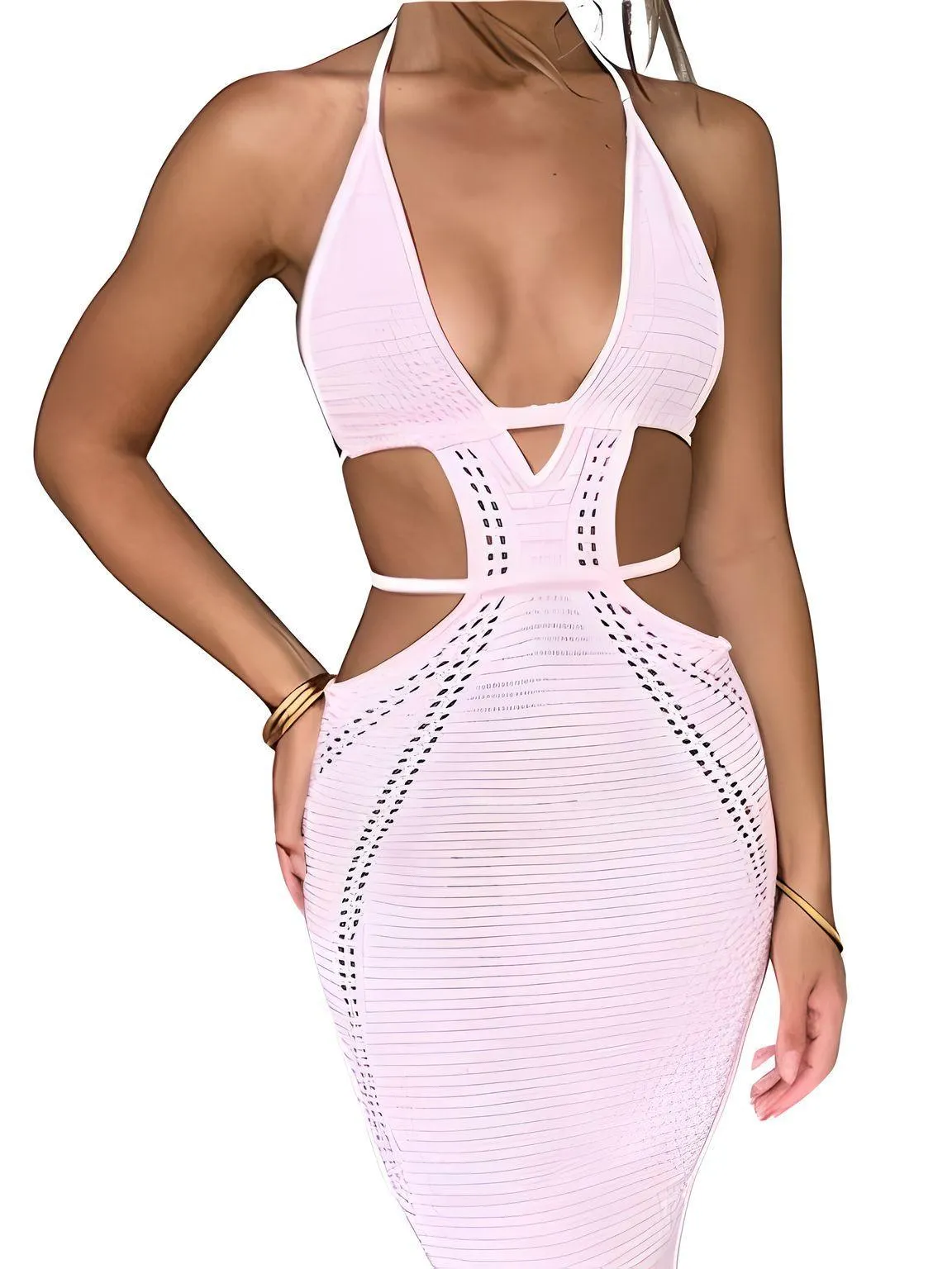 Halter Cut-Out Waist Women's Crochet Beach Dress