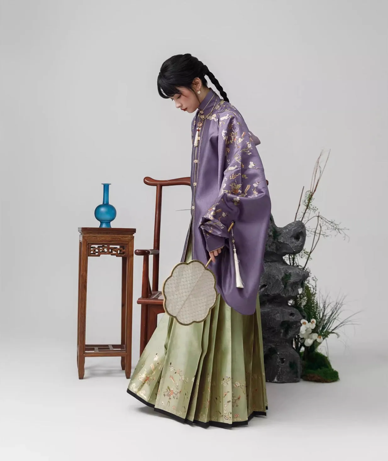 Ju Fen 橘粉 Orange Powder Ming Dynasty Liling Duijin Standing Collar Top & Mamian Aoqun Set