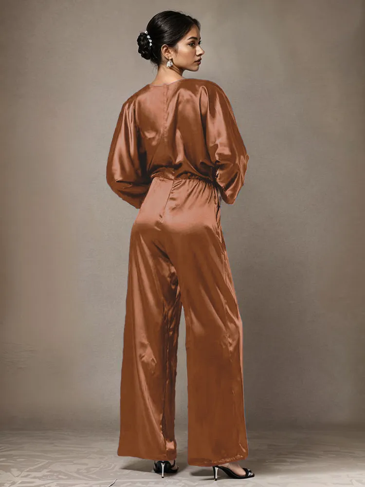 Jumpsuit/Pantsuit Round Neck Long Sleeves Soft Satin Mother Of The Bride Dress Pants Suits