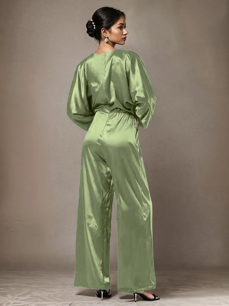 Jumpsuit/Pantsuit Round Neck Long Sleeves Soft Satin Mother Of The Bride Dress Pants Suits