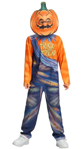 Kids Pumpkin Jumpsuit Mask Set Halloween Costume