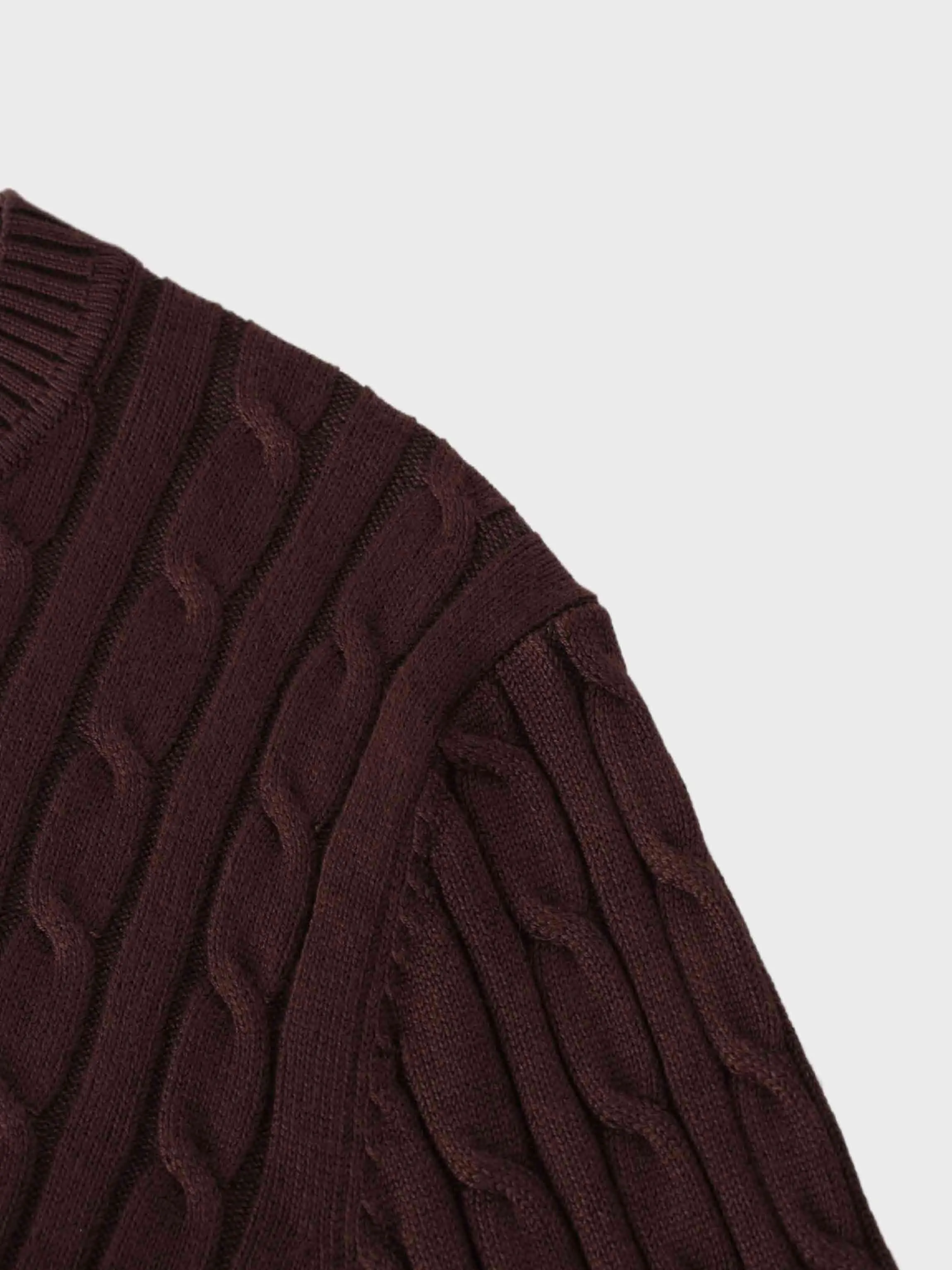 Knit Cable Sweater-Brown